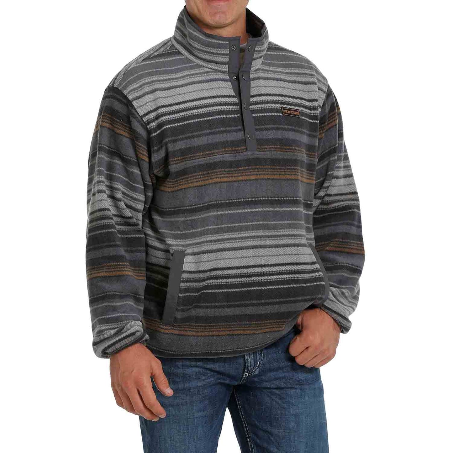 Cinch Men's Charcoal Stripe Polar Fleece 1/4 Snap Pullover Charcoal