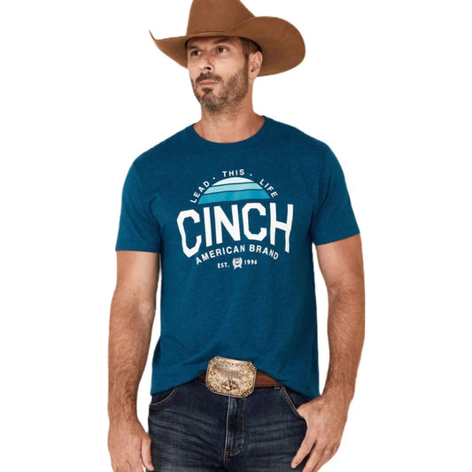 Cinch Men's Heather Logo Brand Graphic Short Sleeve T-Shirt Teal MTT1690464